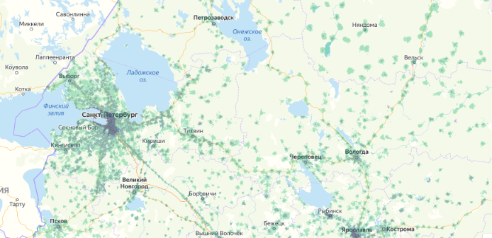 Зона покрытия МТС на карте Ступино 